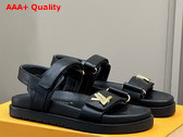 LV Sunset Flat Comfort Sandal in Black Grained Calf Leather 1ACG0Z Replica