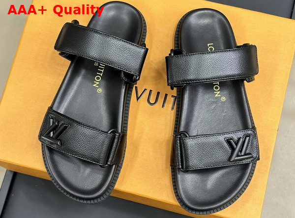 LV Sunset Flat Comfort Sandal in Black Grained Calf Leather Replica