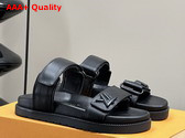 LV Sunset Flat Comfort Sandal in Black Grained Calf Leather Replica