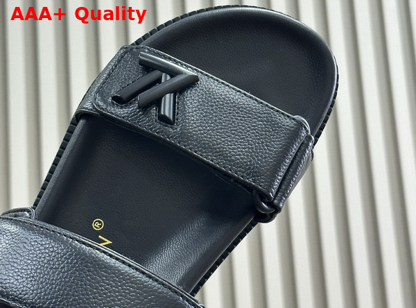 LV Sunset Flat Comfort Sandal in Black Grained Calf Leather Replica