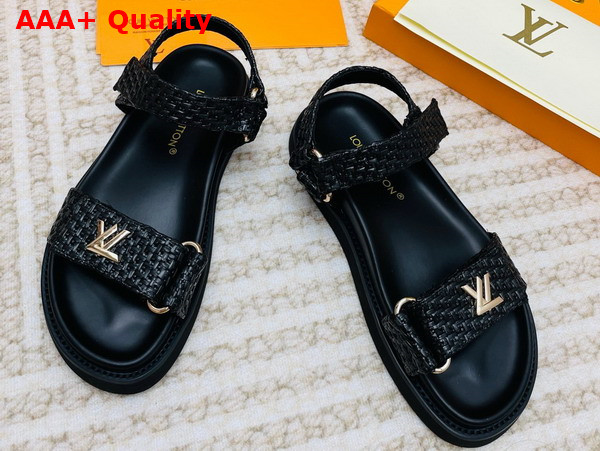 LV Sunset Flat Comfort Sandal in Black Raffia 1ABHFX Replica