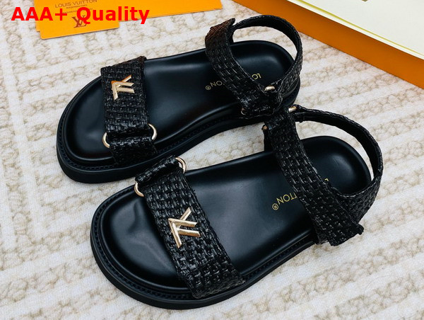 LV Sunset Flat Comfort Sandal in Black Raffia 1ABHFX Replica