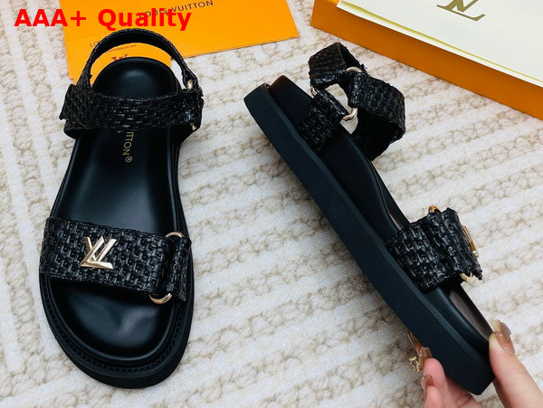 LV Sunset Flat Comfort Sandal in Black Raffia 1ABHFX Replica