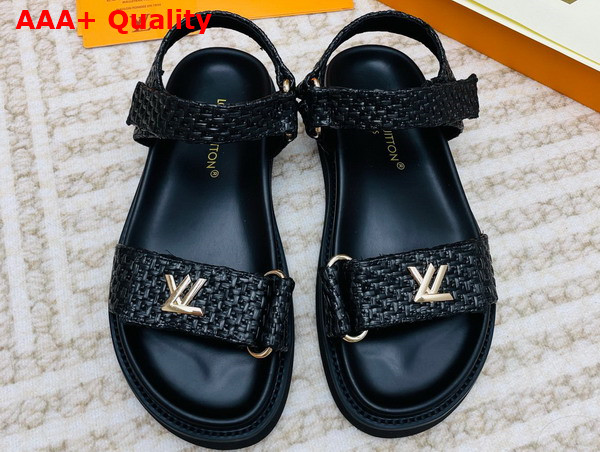 LV Sunset Flat Comfort Sandal in Black Raffia 1ABHFX Replica