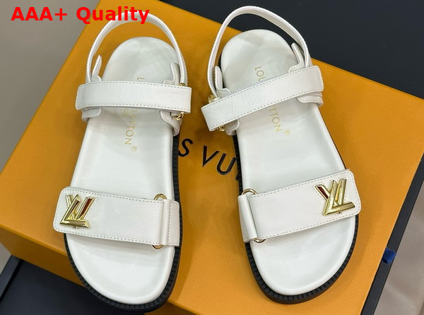 LV Sunset Flat Comfort Sandal in White Grained Calf Leather Replica