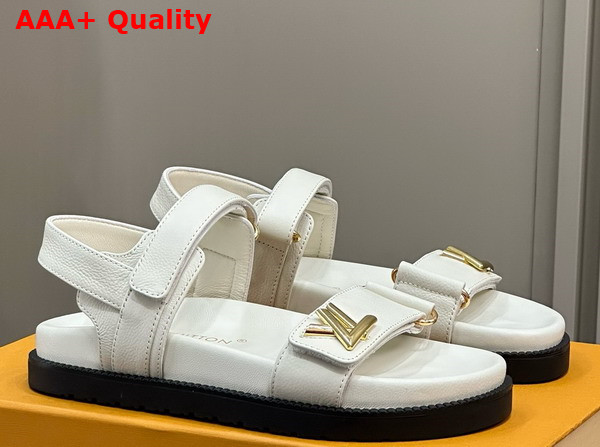 LV Sunset Flat Comfort Sandal in White Grained Calf Leather Replica