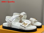 LV Sunset Flat Comfort Sandal in White Tweed Woven with the Monogram Pattern 1ACSH3 Replica