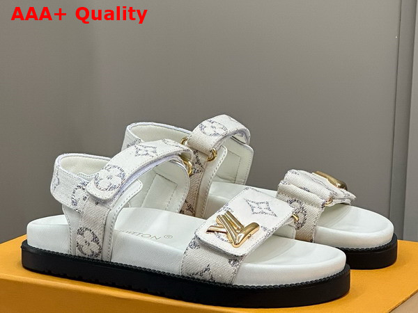 LV Sunset Flat Comfort Sandal in White Tweed Woven with the Monogram Pattern 1ACSH3 Replica