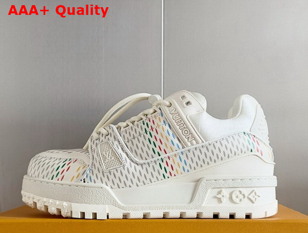 LV Trainer Maxi Sneaker in Beige Grained Calf Leather with a Colorful Motif Recalling the Damier Pattern 1ACR19 Replica