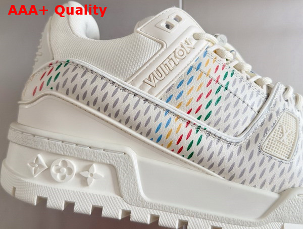 LV Trainer Maxi Sneaker in Beige Grained Calf Leather with a Colorful Motif Recalling the Damier Pattern 1ACR19 Replica