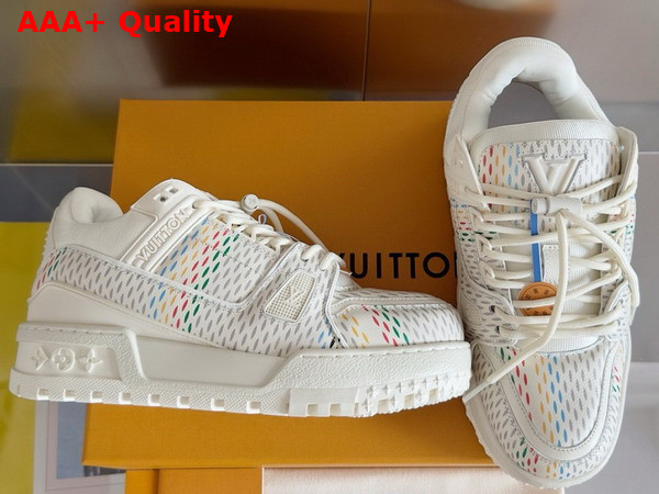 LV Trainer Maxi Sneaker in Beige Grained Calf Leather with a Colorful Motif Recalling the Damier Pattern 1ACR19 Replica