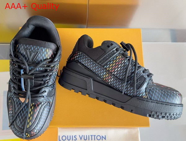 LV Trainer Maxi Sneaker in Black Grained Calf Leather with a Colorful Motif Recalling the Damier Pattern 1ACR0U Replica