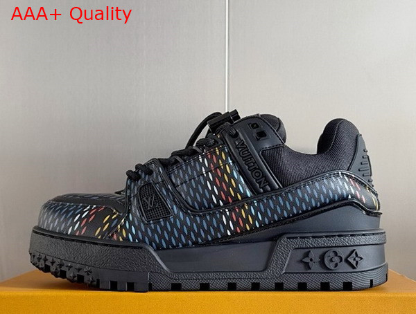 LV Trainer Maxi Sneaker in Black Grained Calf Leather with a Colorful Motif Recalling the Damier Pattern 1ACR0U Replica