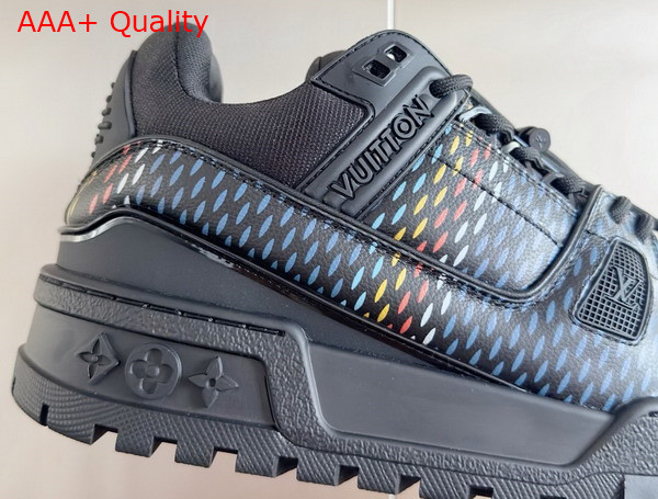 LV Trainer Maxi Sneaker in Black Grained Calf Leather with a Colorful Motif Recalling the Damier Pattern 1ACR0U Replica