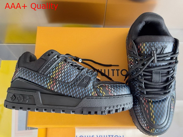 LV Trainer Maxi Sneaker in Black Grained Calf Leather with a Colorful Motif Recalling the Damier Pattern 1ACR0U Replica