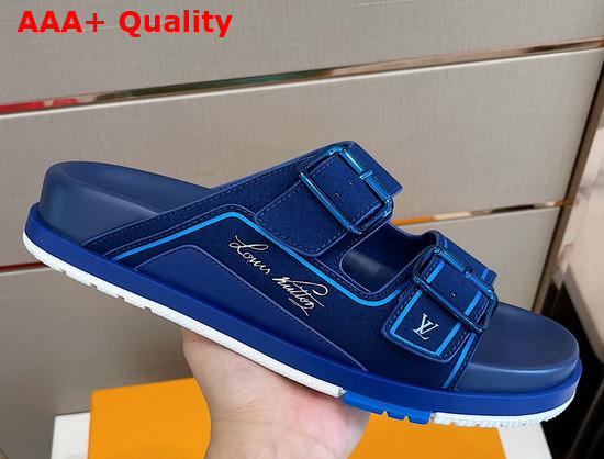 LV Trainer Mule Blue Monogram Embossed Suede Calf Leather 1A8SKZ Replica