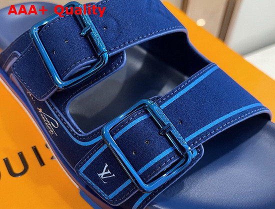 LV Trainer Mule Blue Monogram Embossed Suede Calf Leather 1A8SKZ Replica