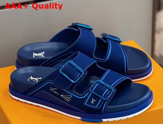 LV Trainer Mule Blue Monogram Embossed Suede Calf Leather 1A8SKZ Replica