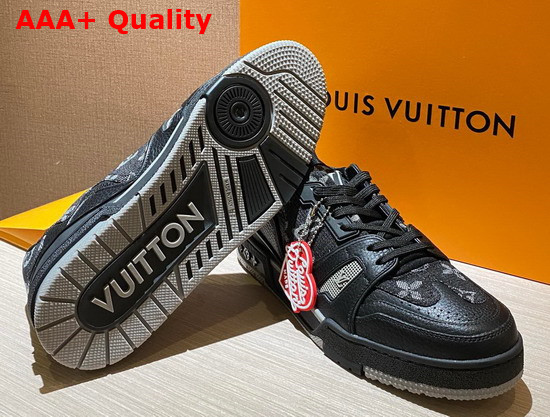 LV Trainer Sneaker Black Monogram Denim 1A9IPN Replica