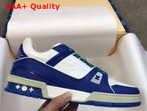 LV Trainer Sneaker Blue Calf Leather and White Taurillon Monogram Leather Replica