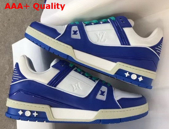 LV Trainer Sneaker Blue Calf Leather and White Taurillon Monogram Leather Replica