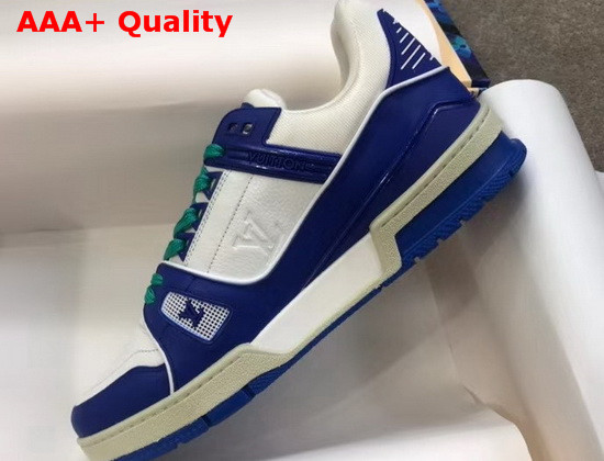 LV Trainer Sneaker Blue Calf Leather and White Taurillon Monogram Leather Replica