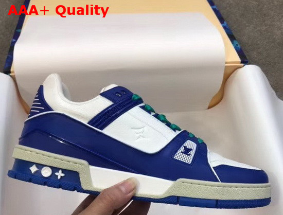 LV Trainer Sneaker Blue Calf Leather and White Taurillon Monogram Leather Replica