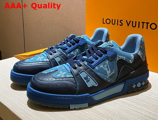 LV Trainer Sneaker Blue Monogram Denim 1A9IQ7 Replica