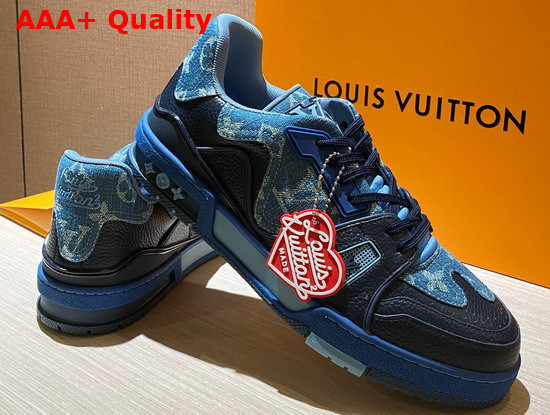 LV Trainer Sneaker Blue Monogram Denim 1A9IQ7 Replica