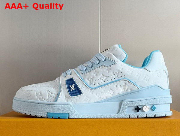 LV Trainer Sneaker Blue Monogram Embossed Nubuck Calf Leather 1ACRY9 Replica