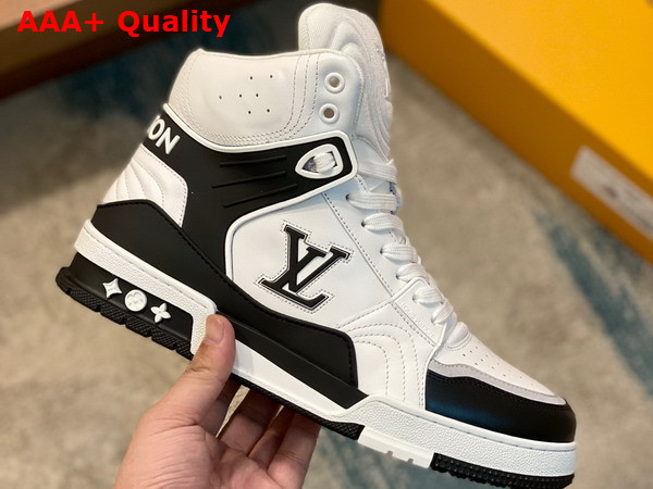 LV Trainer Sneaker Boot in White and Black Calf Leather Replica