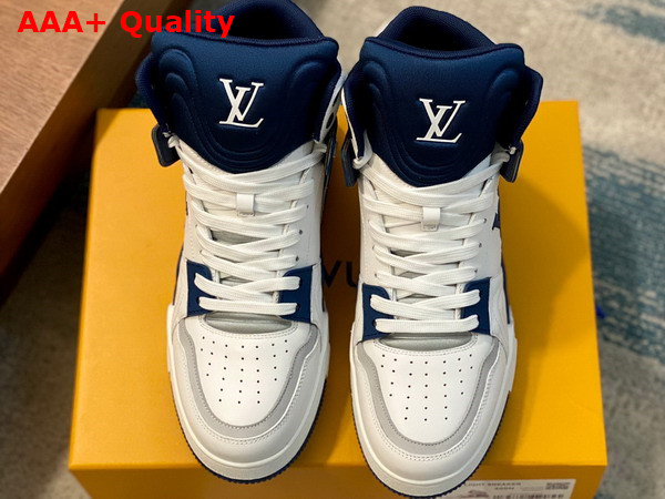 LV Trainer Sneaker Boot in White and Blue Calf Leather Replica