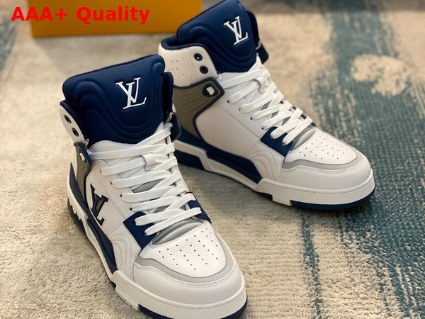 LV Trainer Sneaker Boot in White and Blue Calf Leather Replica