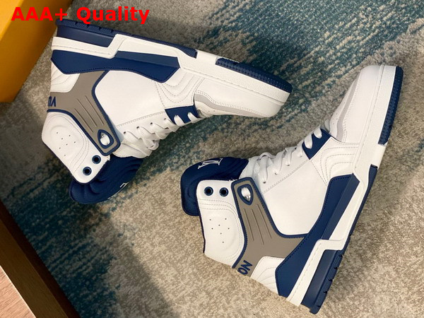 LV Trainer Sneaker Boot in White and Blue Calf Leather Replica