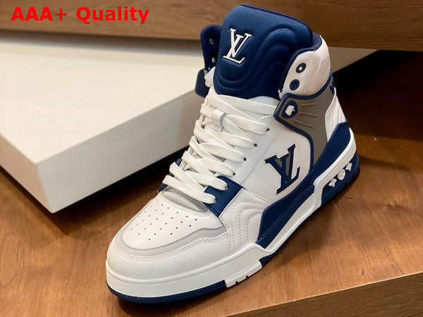 LV Trainer Sneaker Boot in White and Blue Calf Leather Replica