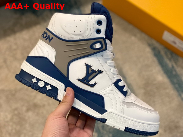 LV Trainer Sneaker Boot in White and Blue Calf Leather Replica