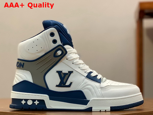 LV Trainer Sneaker Boot in White and Blue Calf Leather Replica