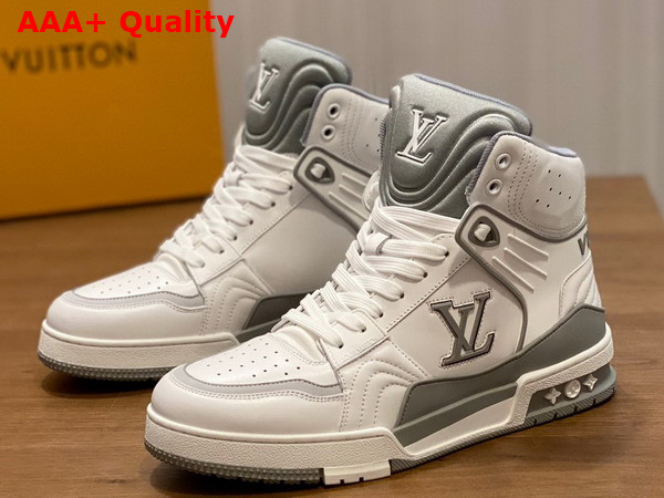 LV Trainer Sneaker Boot in White and Grey Calf Leather Replica