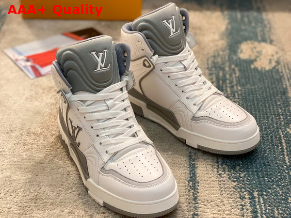 LV Trainer Sneaker Boot in White and Grey Calf Leather Replica