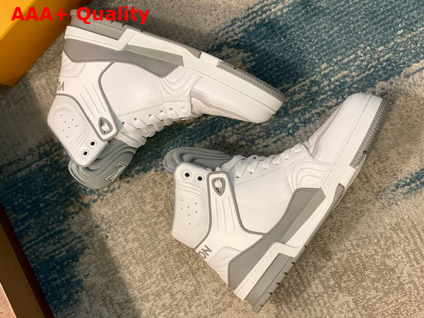 LV Trainer Sneaker Boot in White and Grey Calf Leather Replica