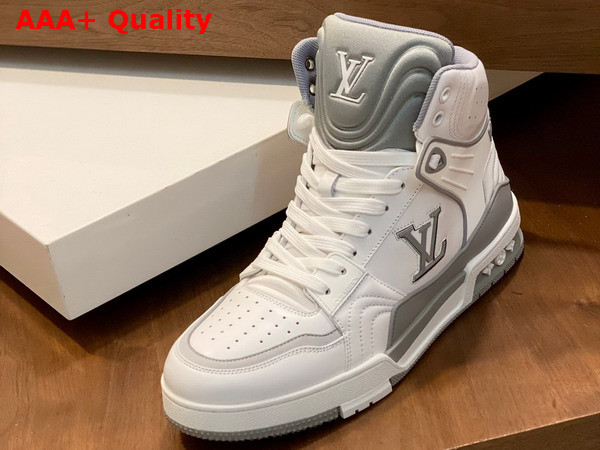 LV Trainer Sneaker Boot in White and Grey Calf Leather Replica