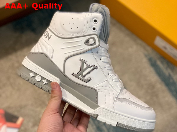 LV Trainer Sneaker Boot in White and Grey Calf Leather Replica