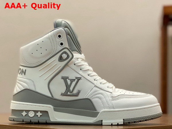 LV Trainer Sneaker Boot in White and Grey Calf Leather Replica