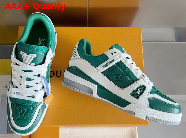 LV Trainer Sneaker Borneo Green Grained Calf Leather 1ADHRI Replica