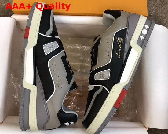 LV Trainer Sneaker Calf Leather Black Virgil Ablohs Louis Vuitton Script Signature on the Side 1A54H5 Replica