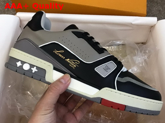 LV Trainer Sneaker Calf Leather Black Virgil Ablohs Louis Vuitton Script Signature on the Side 1A54H5 Replica