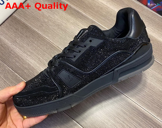 LV Trainer Sneaker Encrusted with Shimmering Black Crystals 1A815L Replica