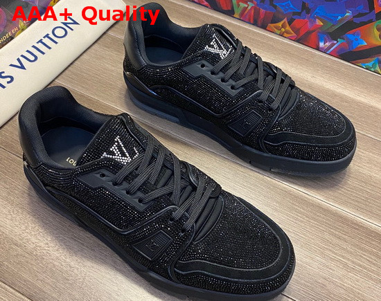 LV Trainer Sneaker Encrusted with Shimmering Black Crystals 1A815L Replica