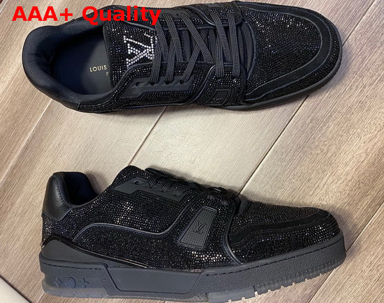 LV Trainer Sneaker Encrusted with Shimmering Black Crystals 1A815L Replica