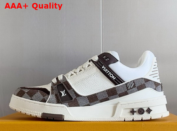 LV Trainer Sneaker Moka Brown Damier Denim and Calf Leather 1ACPRF Replica